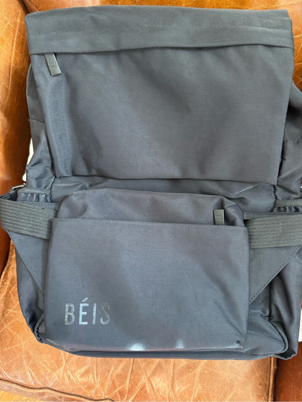 BEIS Black diaper backpack gray interior